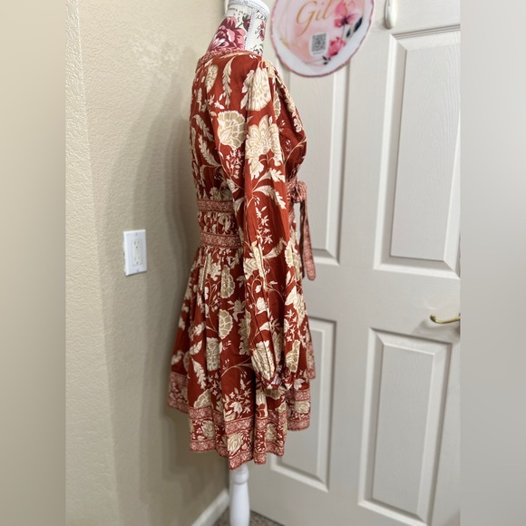 ANTONIO MELANI Red and Cream Floral Long Sleeve Dress - Picture 3 of 11
